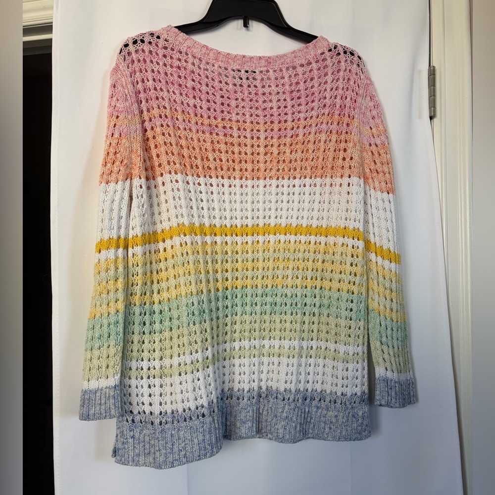 Talbots Open Stitch pastel striped cotton sweater - Picture 7 of 9